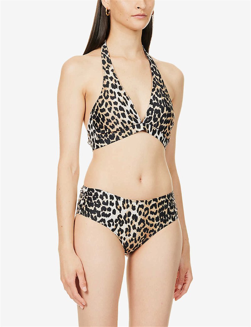Halter Neck Chain Detail Bikini Printed Top