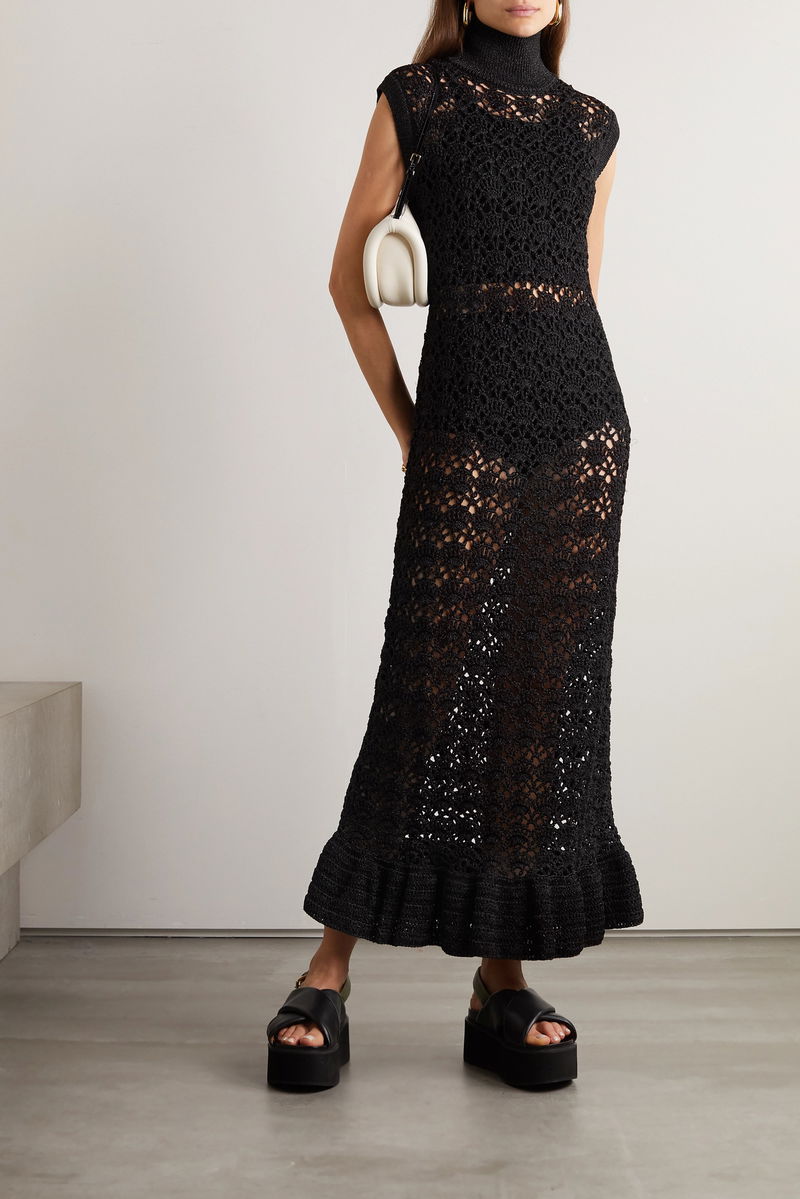 GANNI Metallic Crocheted Midi Dress endource