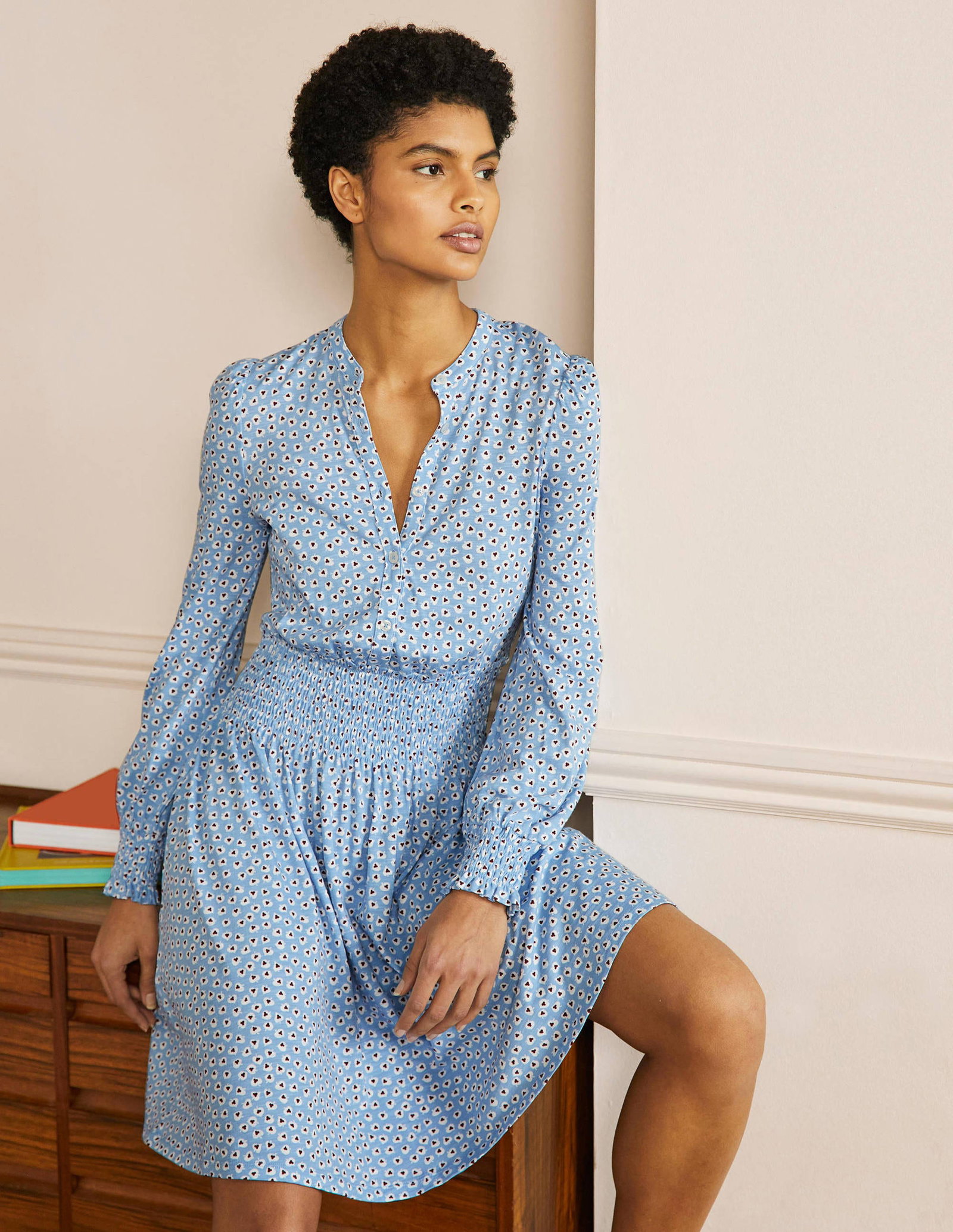 boden smocked jersey shirt dress 50% off primary-material:Nylon