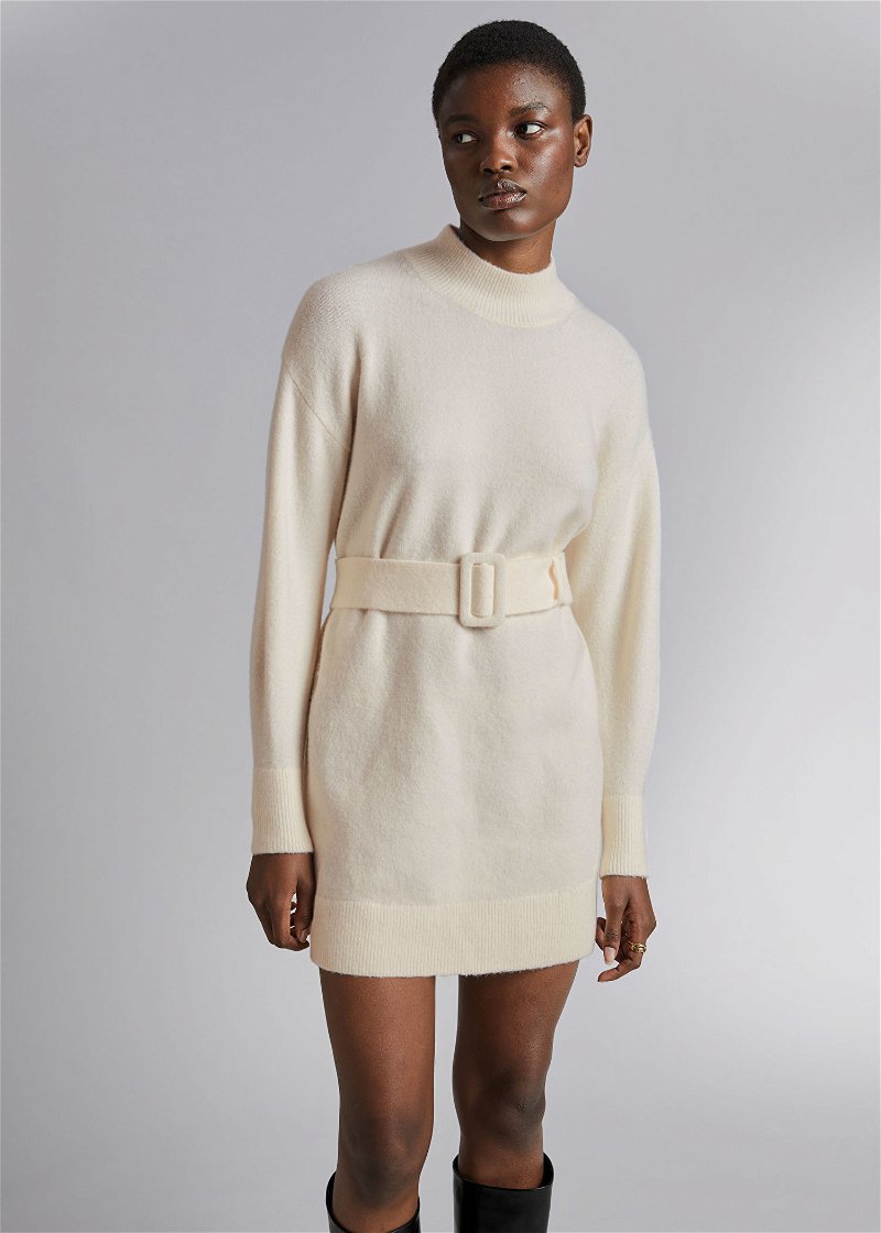  OTHER STORIES Belted Mini Knit Dress in Cream
