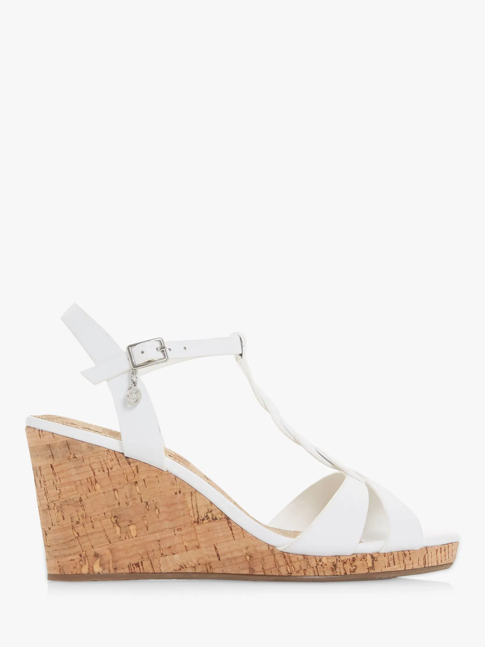 DUNE Koala Leather Wedge Heel Sandals in White-leather | endource