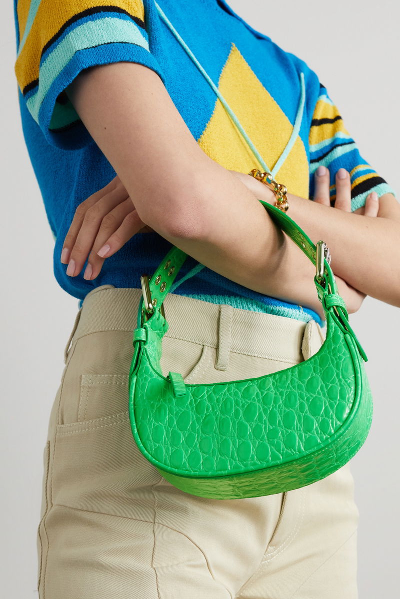 BY FAR Mini Soho Croc-Effect Leather Shoulder Bag endource