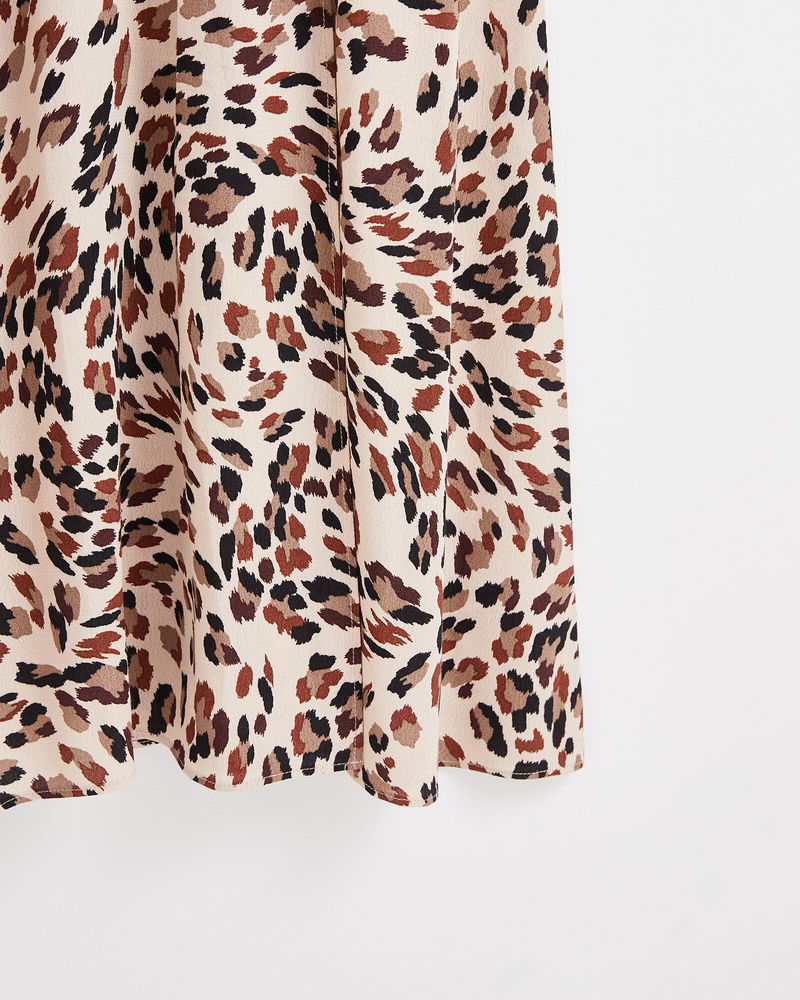 Oliver Bonas + Natural Leopard Print Brown Mesh Midi Dress