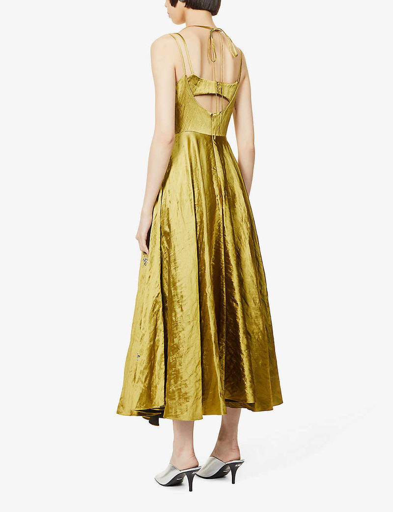 ERDEM Rea Beaded Satin Midi Dress | endource