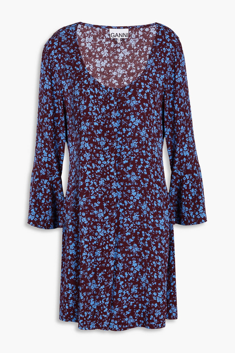 GANNI Floral-Print Crepe Mini Dress | endource