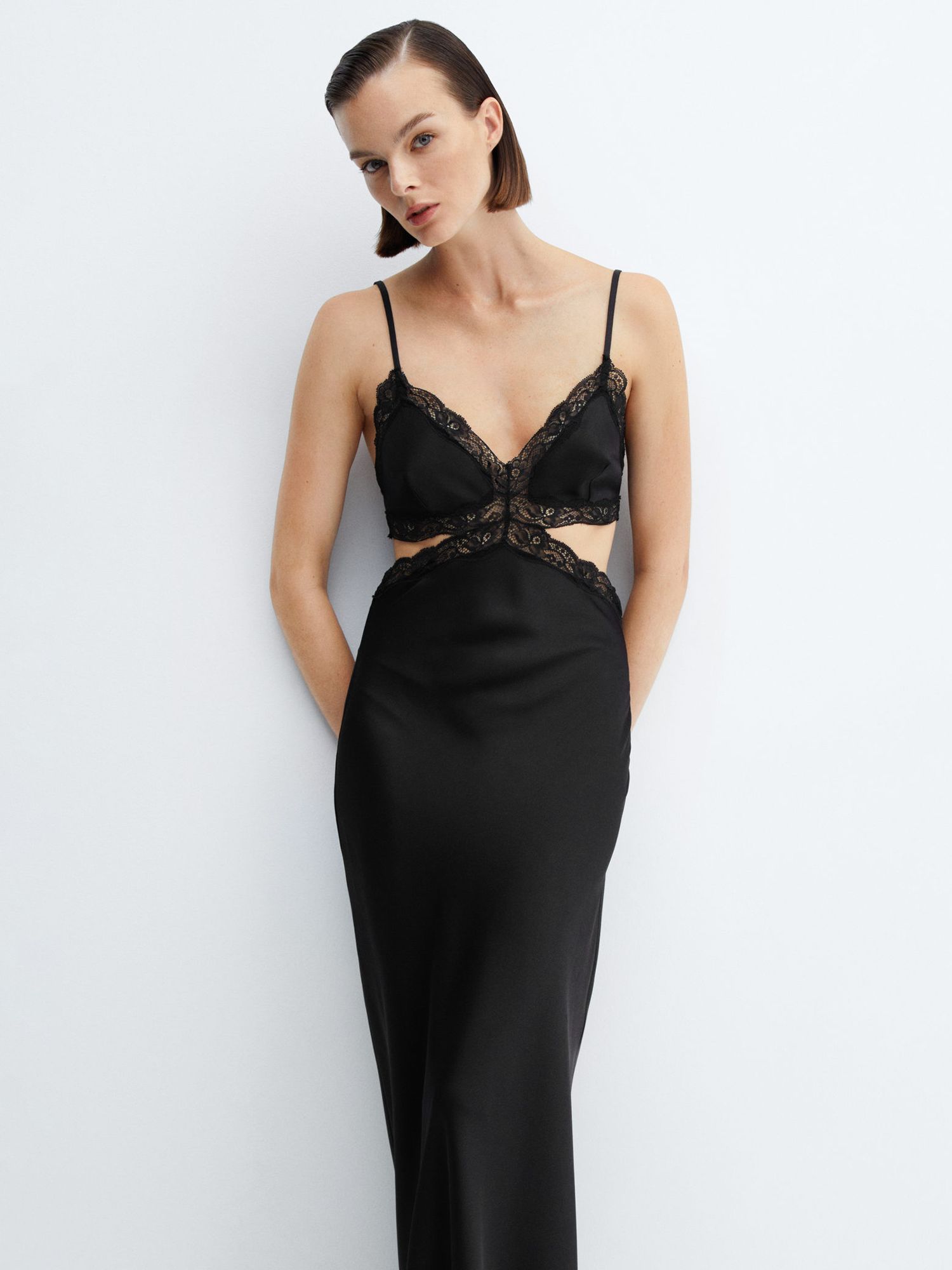 MANGO Verona Lace Trim Cut Out Dress | endource