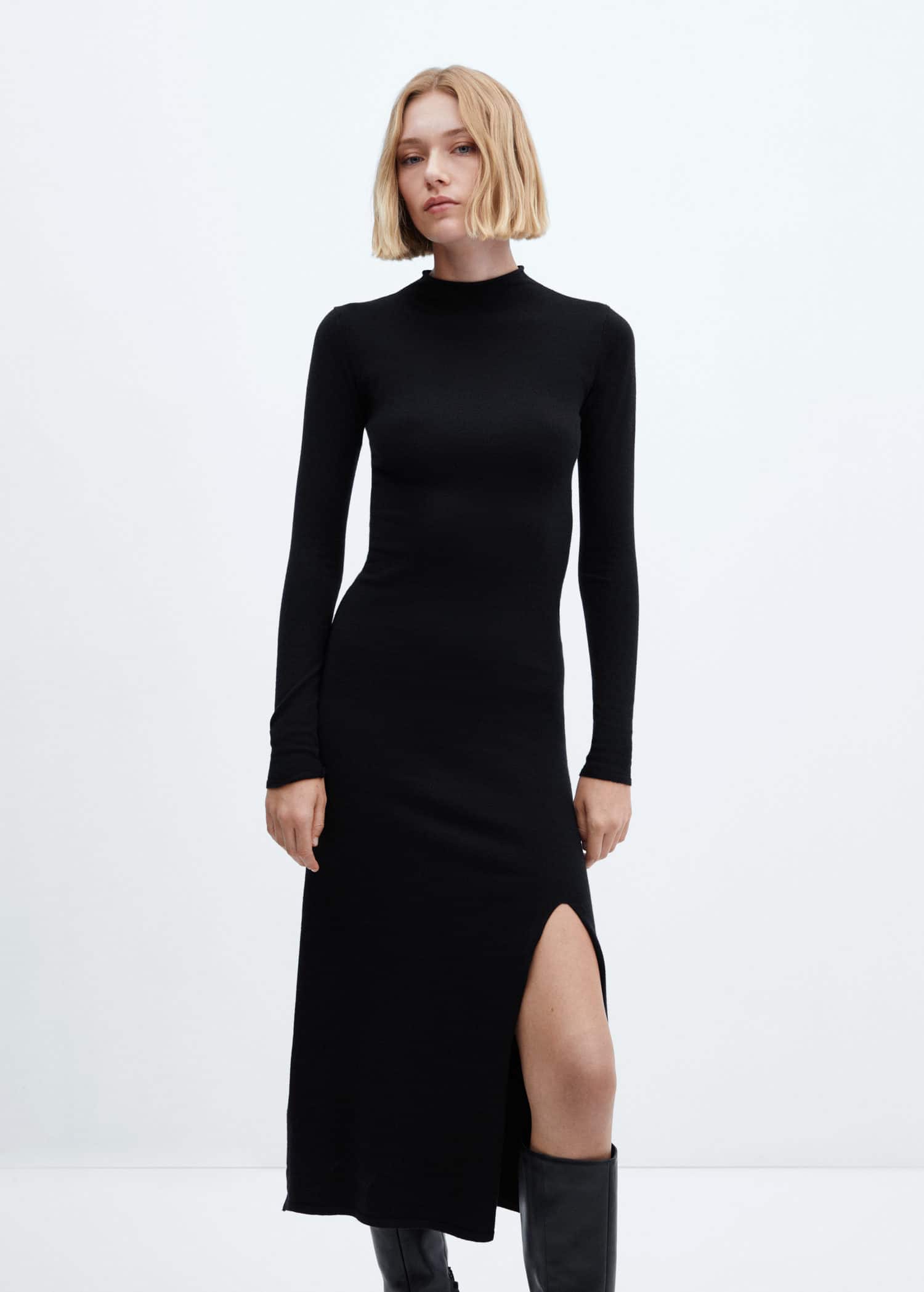 mango side slit knit dress Side slit knit dress
