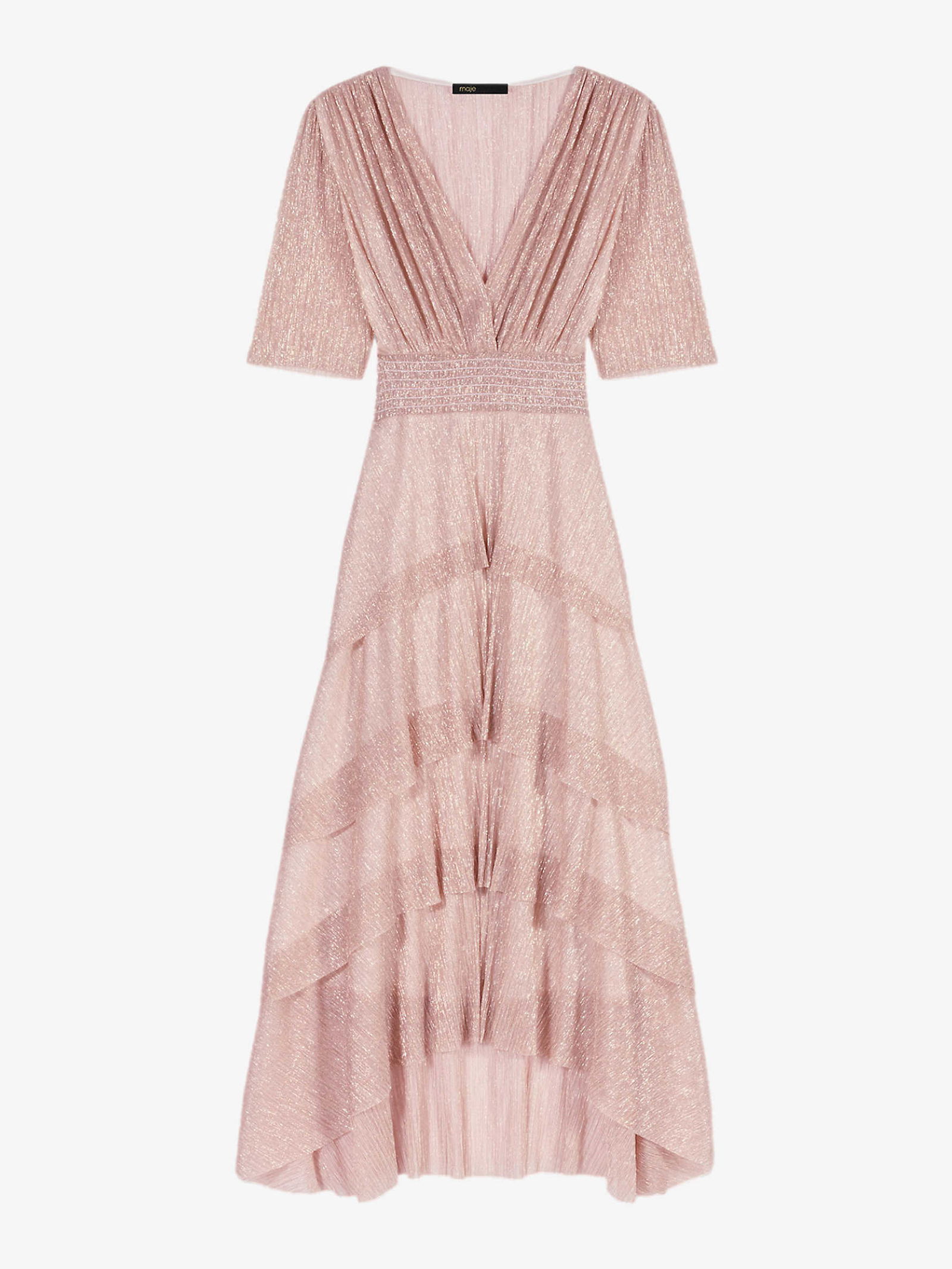 maje ruffini metallic tiered dress MAJE Ruffini Metallic-Thread Crepe Midi Dress