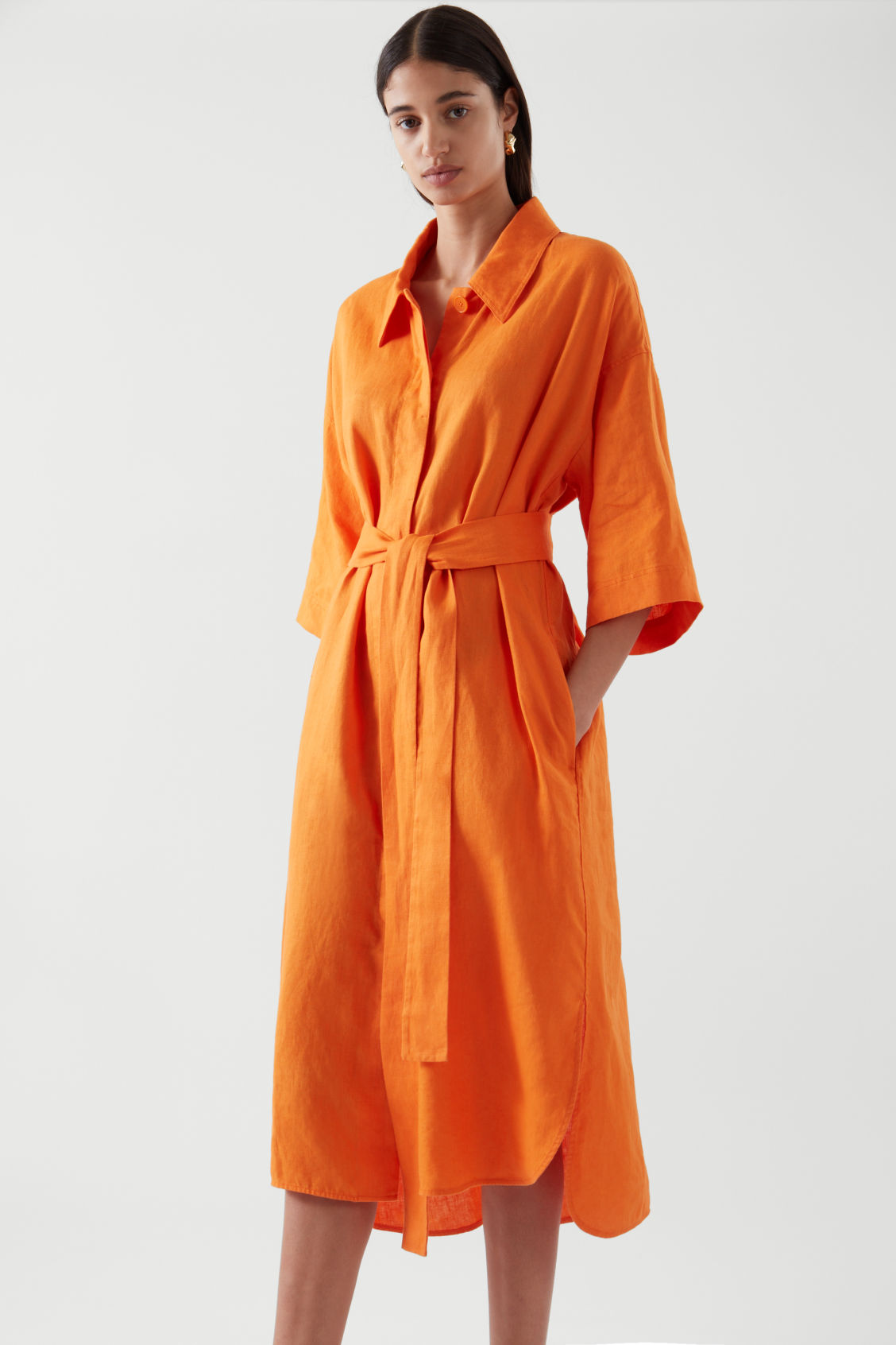 cos orange shirt dress COS Belted Linen Shirt Dress