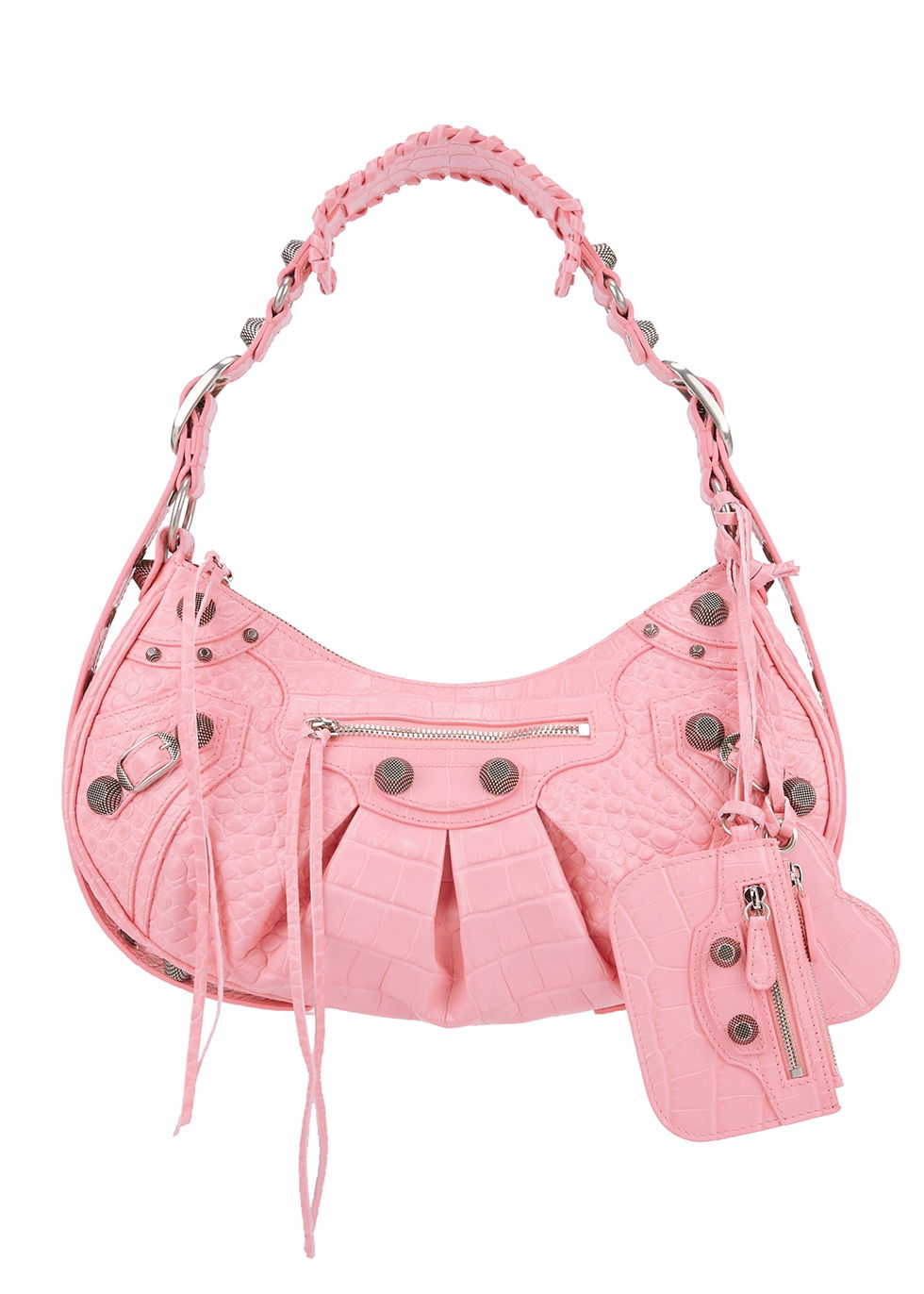 Balenciaga Le Cagole Shoulder Bag Small Crocodile Embossed Pink