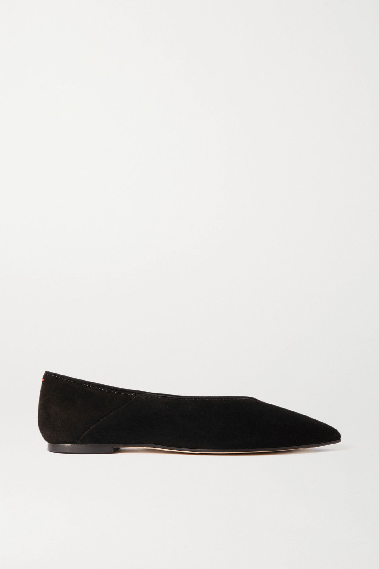 AEYDE Moa Suede Point-Toe Flats in Black | Endource