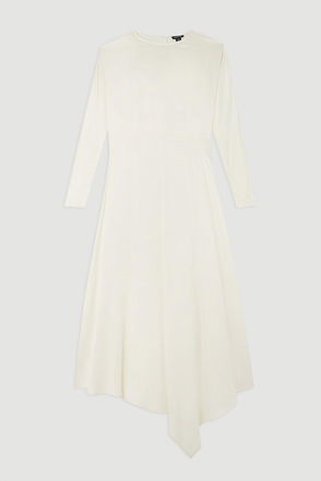 KAREN MILLEN Petite Satin Woven Angel Sleeve Maxi Dress in Ivory