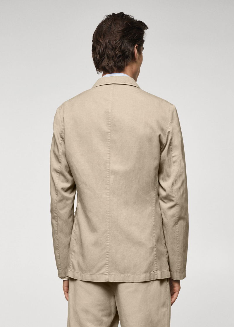 Men's regular-fit cotton and linen-blend blazer jacket Almond Milk/OptWhite  La Martina