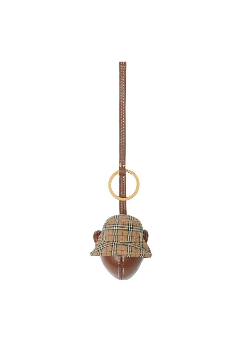 BURBERRY Leather Thomas Bear Charm In Check Bucket Hat endource