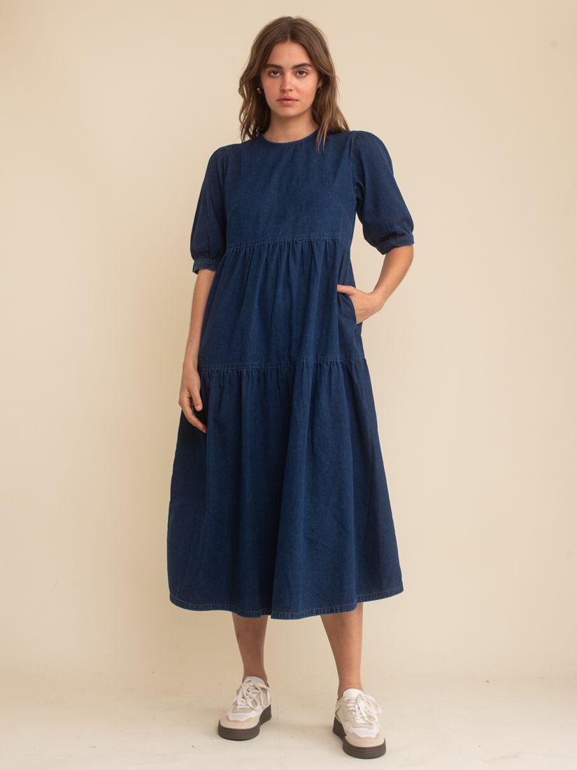 NOBODY'S CHILD Rochelle Organic Cotton Denim Midi Dress in Dark Indigo ...