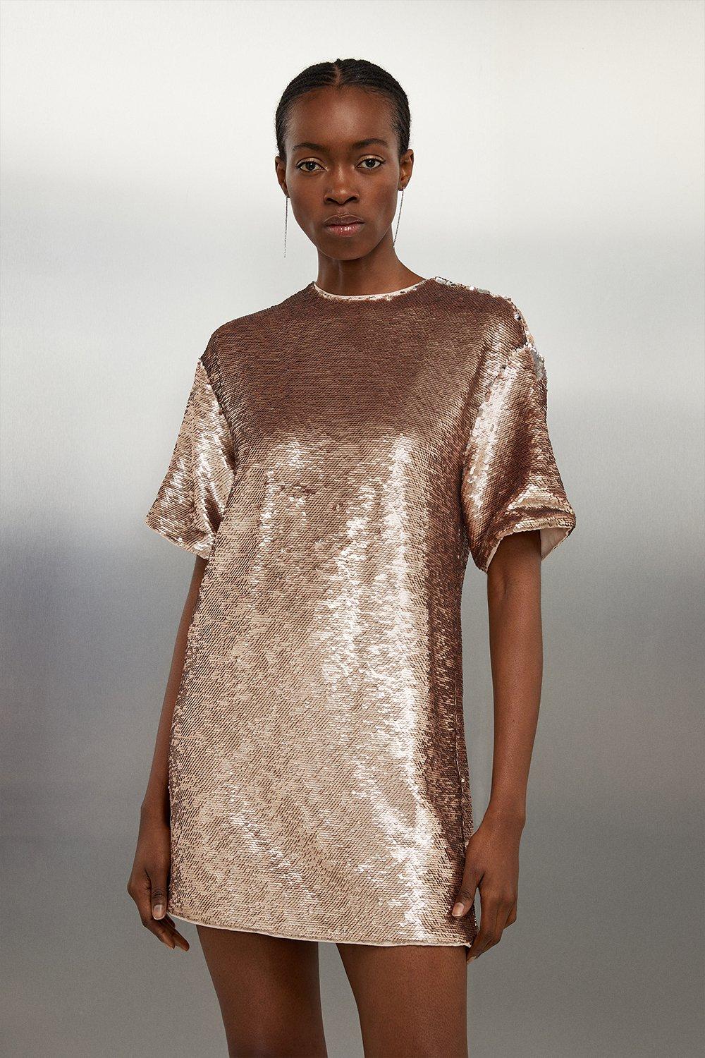 rose gold t shirt dress Rose Gold Sequin Top Short Dress main image 0