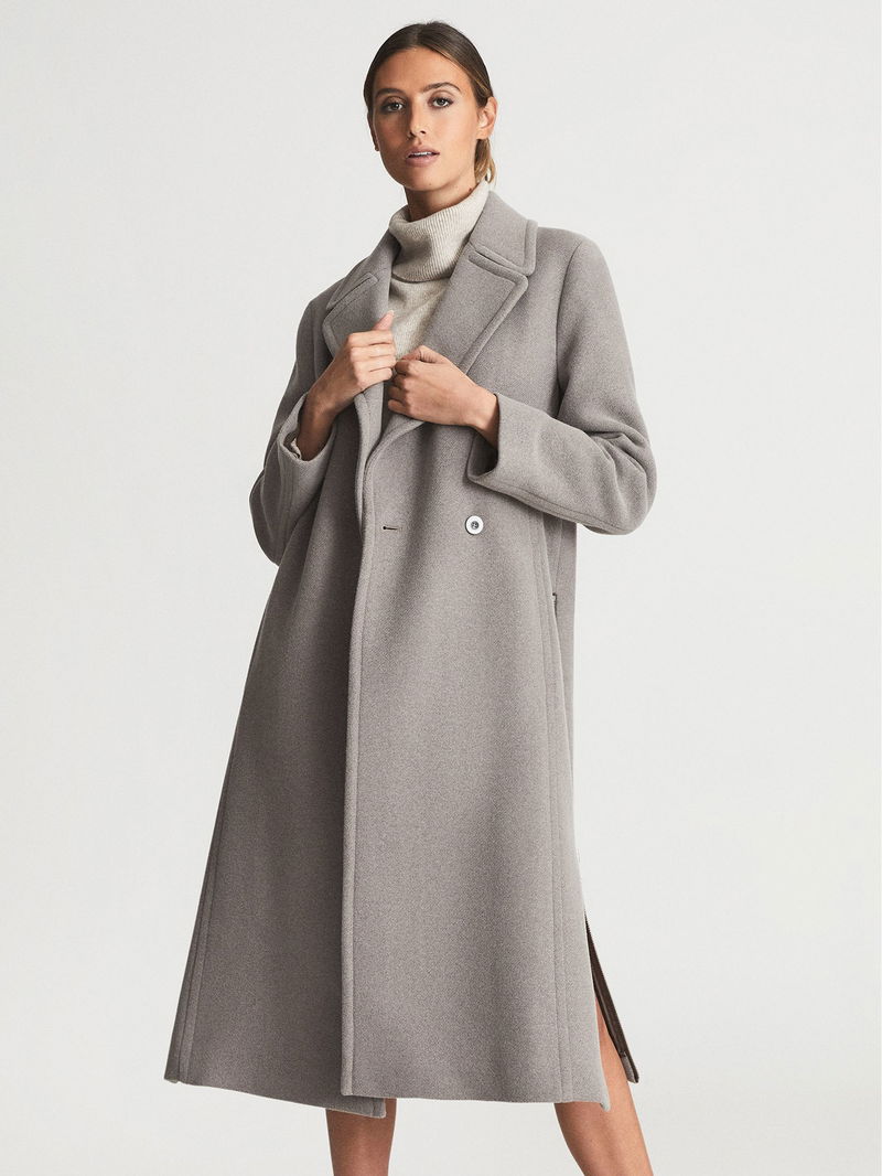 REISS Kaia Zip Detail Wool Blend Coat in Black Endource