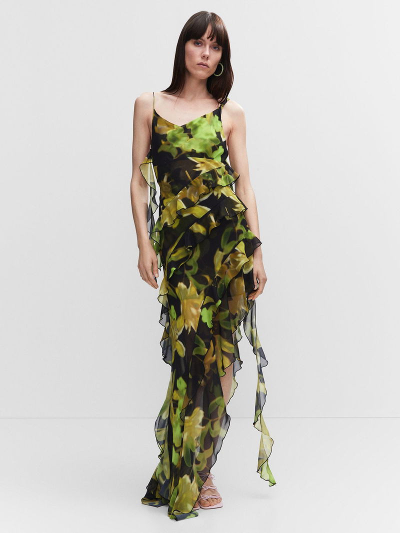 asymmetric ruffled dress mango Asymmetrical ruffle dress