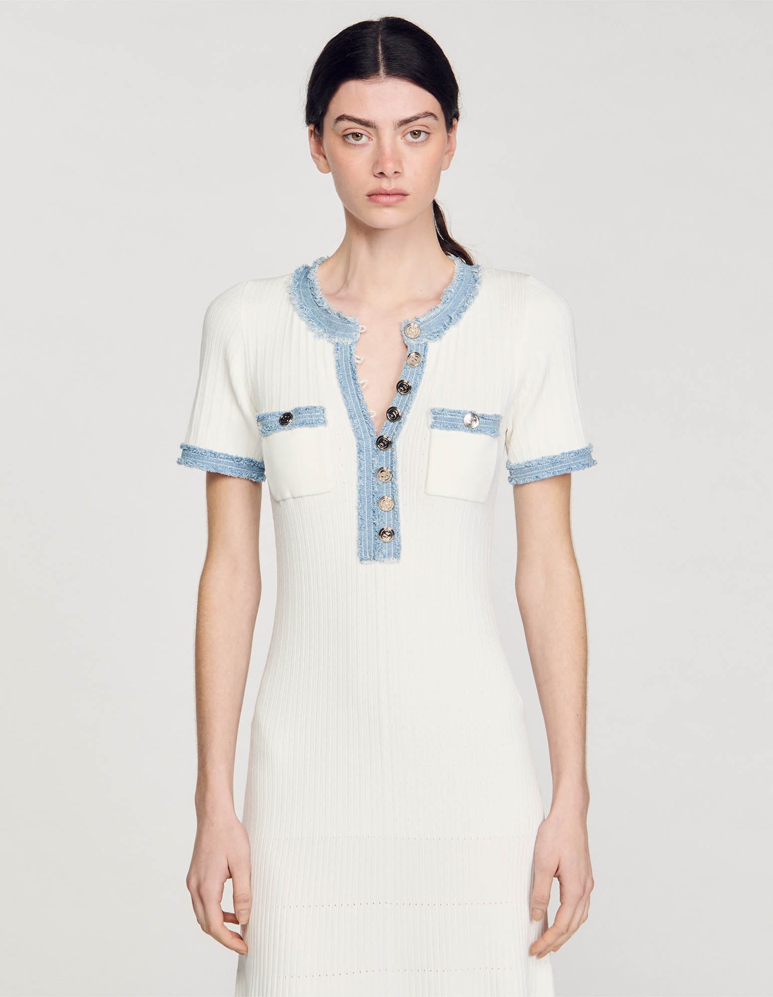 SANDRO Knit And Denim Midi Dress | endource