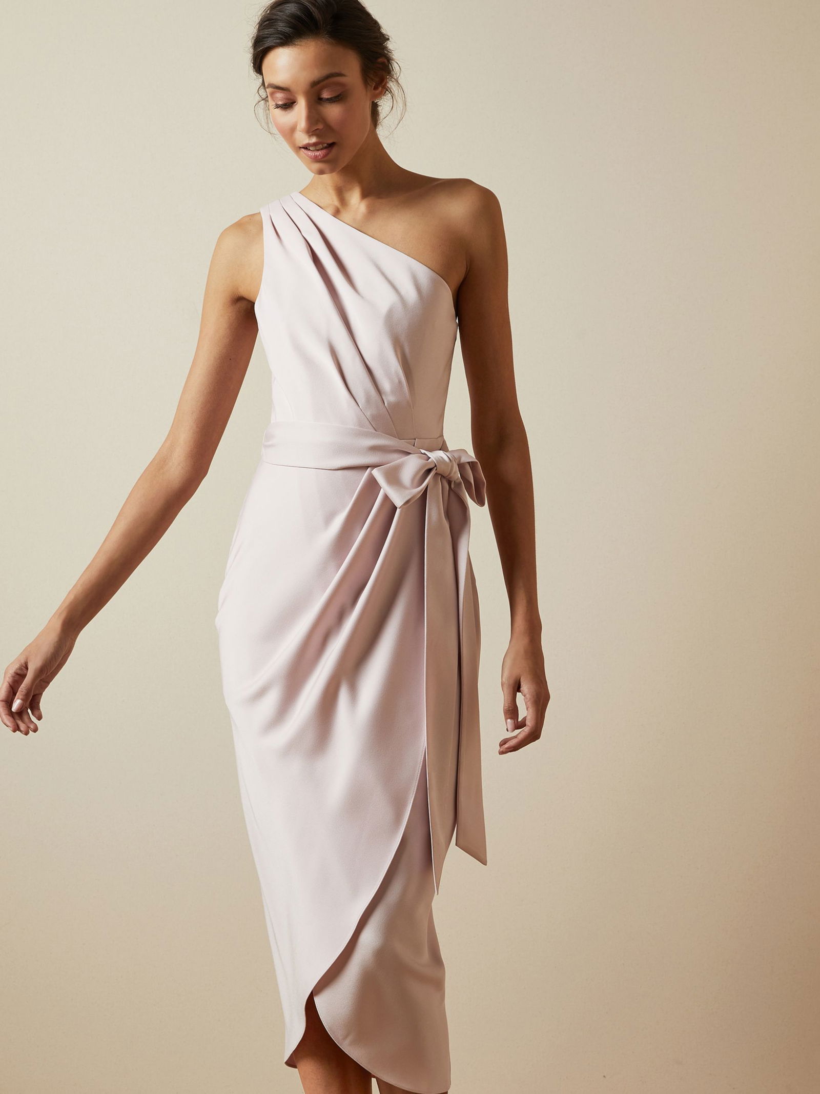 ted baker one shoulder dress pink TED BAKER Gabie One Shoulder Drape Midi Dress