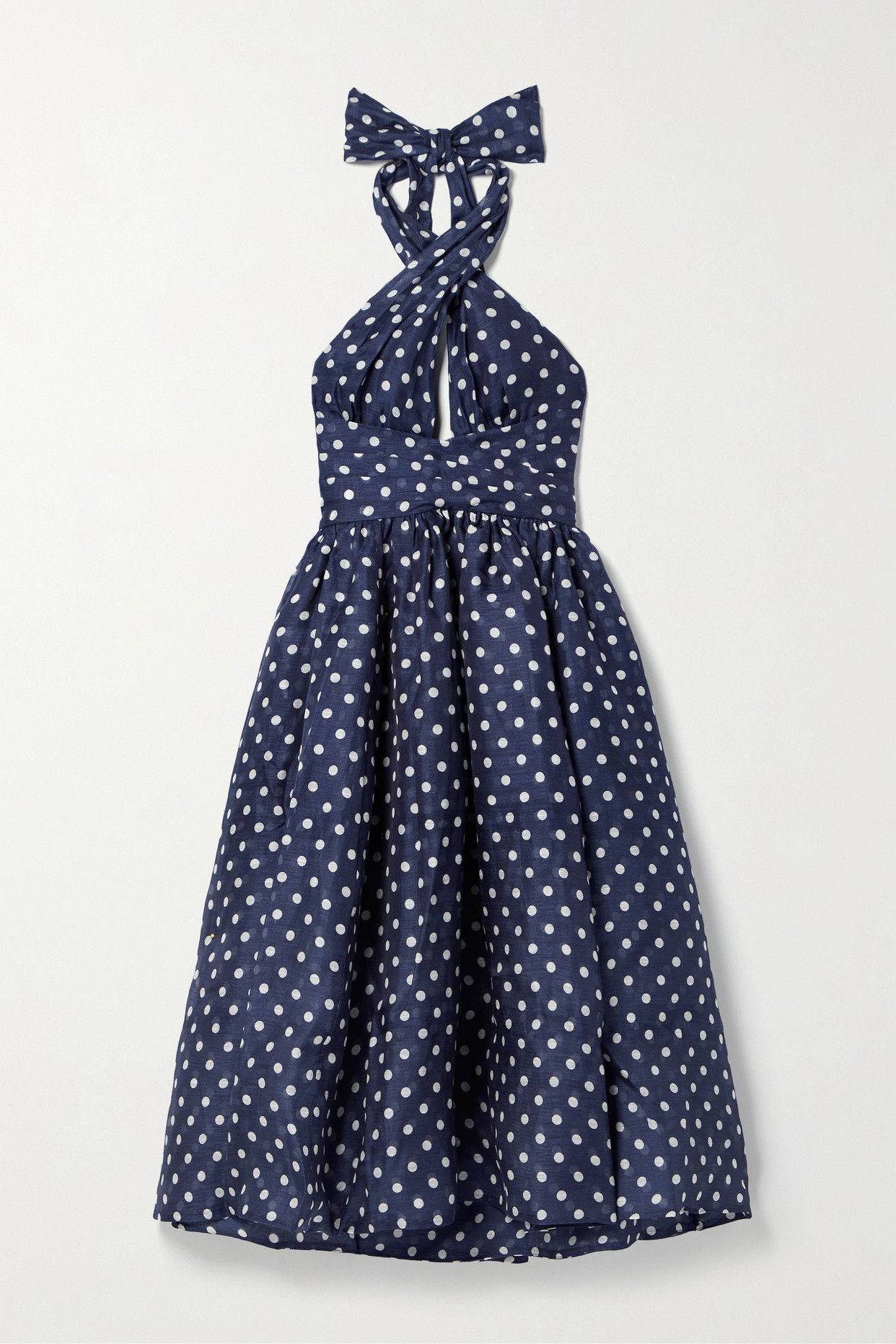 ZIMMERMANN High Tide Polka-Dot Linen And Silk-Blend Halterneck Midi Dress |  endource
