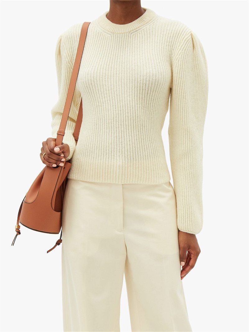 LEMAIRE Balloon-Sleeve Ribbed Wool Sweater in Ivory | Endource