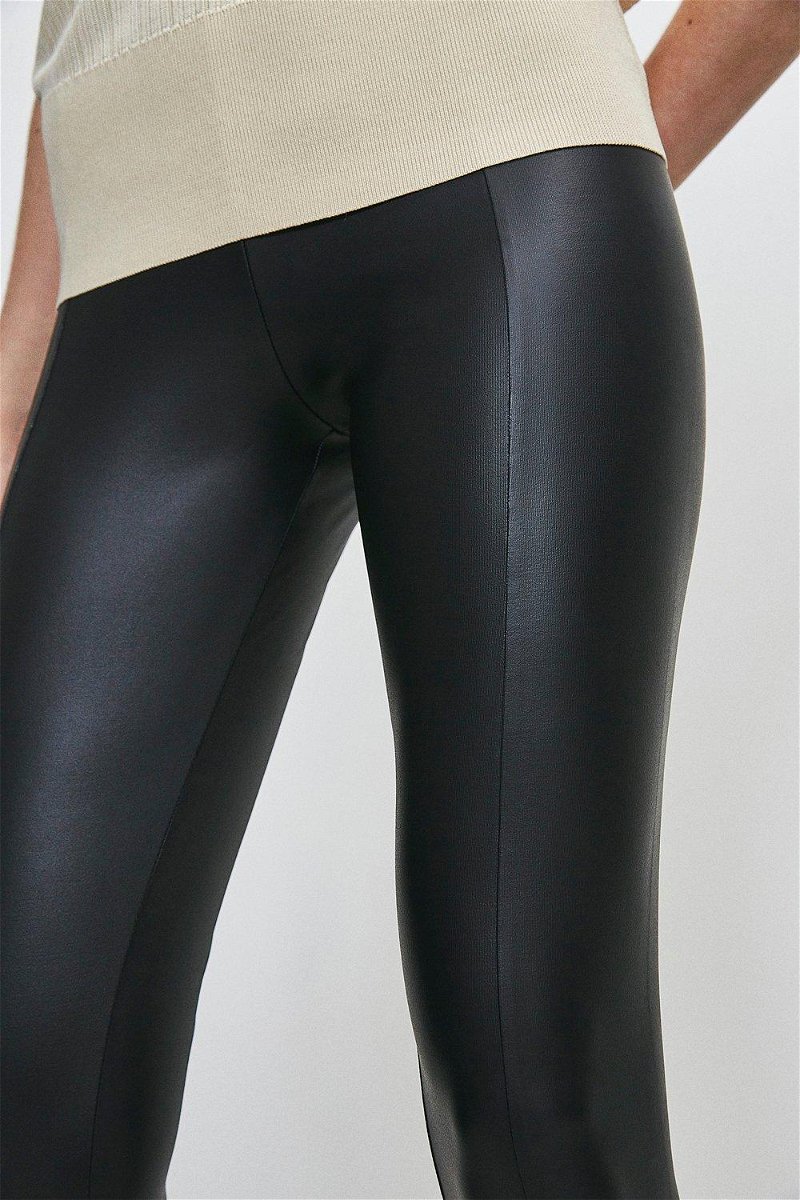 Petite Seam Detail Faux Leather Legging | Karen Millen