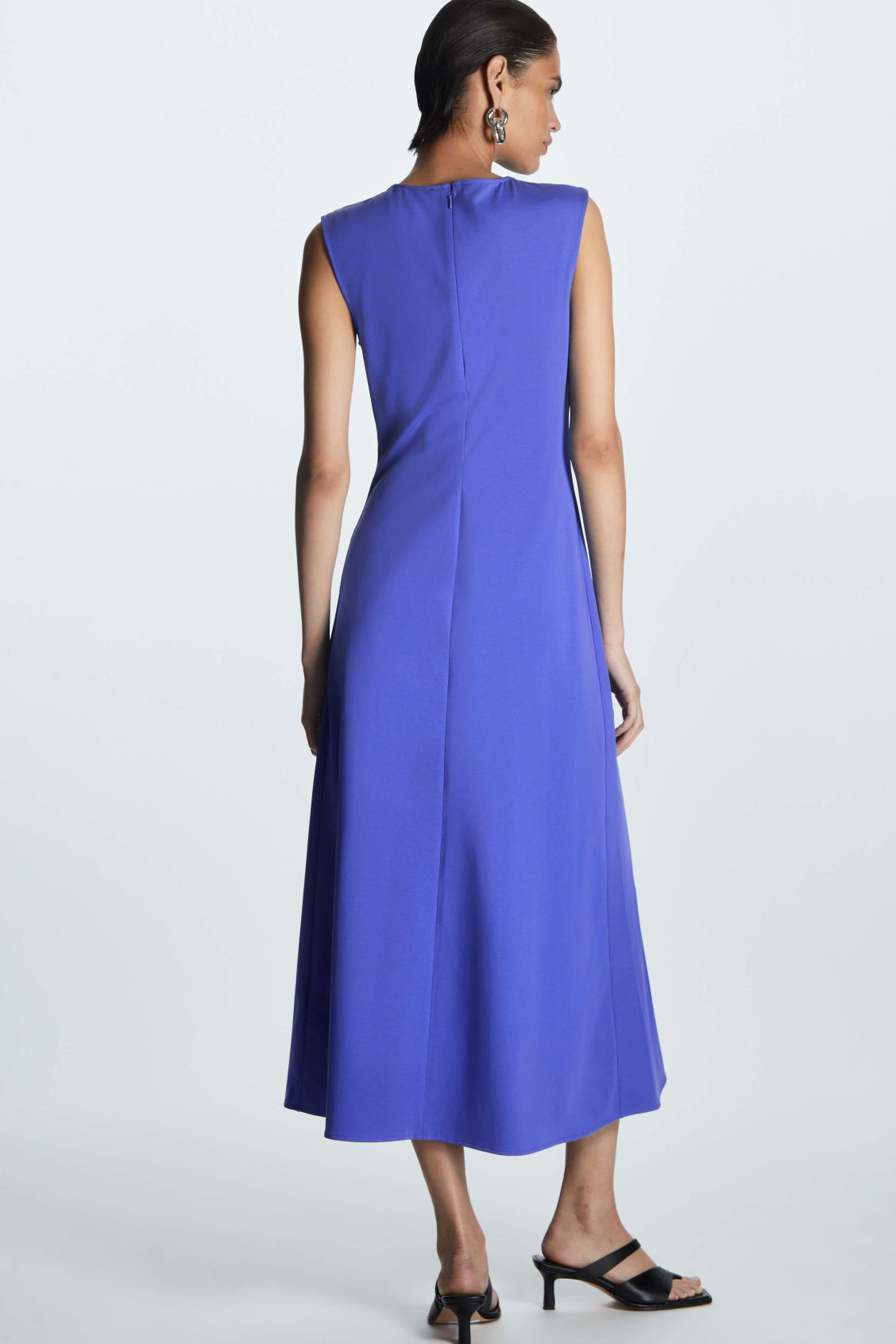 cos blue midi dress GATHERED WOOL-BLEND MIDI DRESS - BLUE