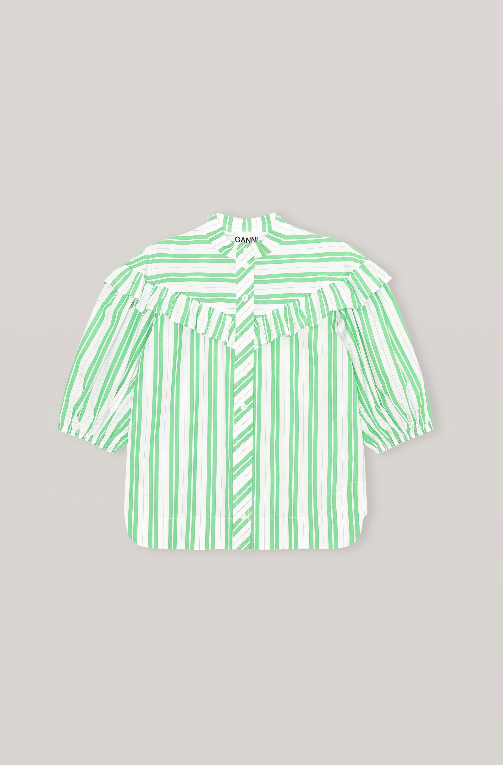 GANNI Stripe Cotton Frill Shirt | endource