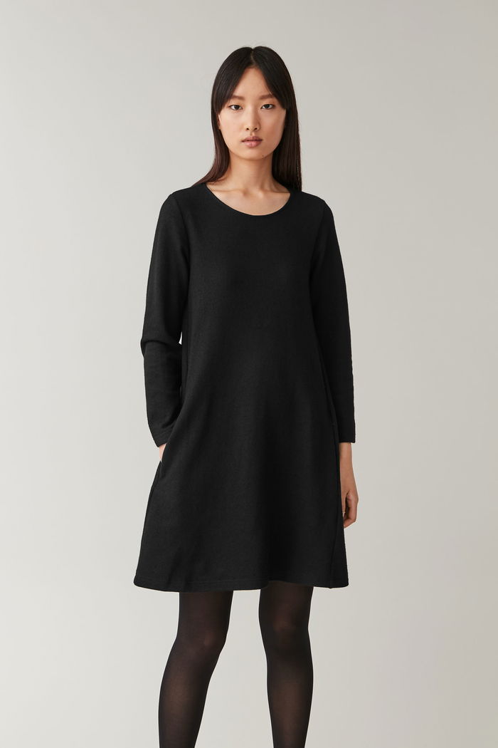 COS A-Line Wool-Cotton Dress in Black | Endource