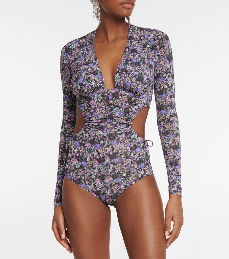 Photographic Floral Asymmetrical Jersey Bodysuit