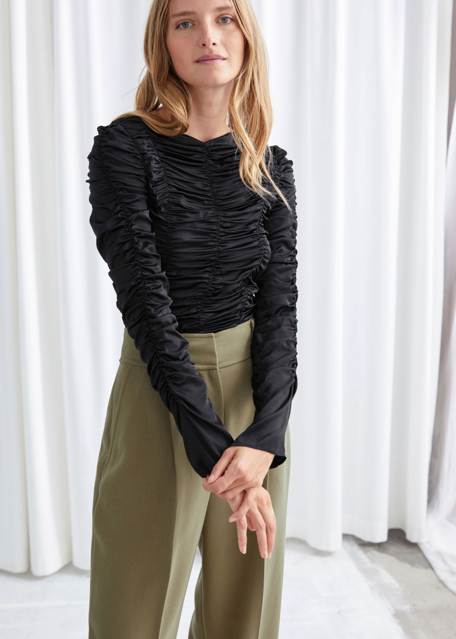 Gathered long-sleeve top