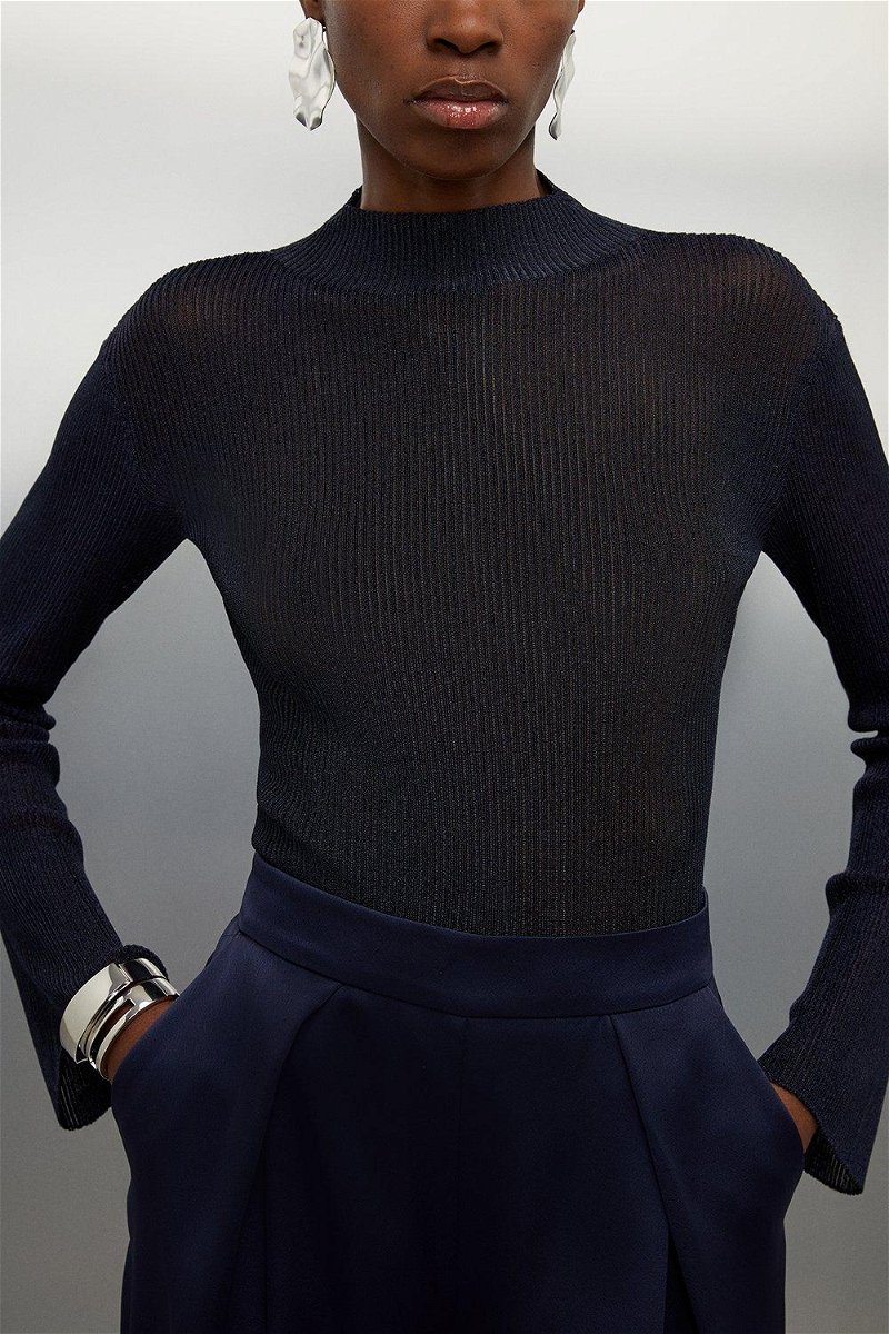 Viscose Blend Metallic Sparkle Knit Vest Top | Karen Millen