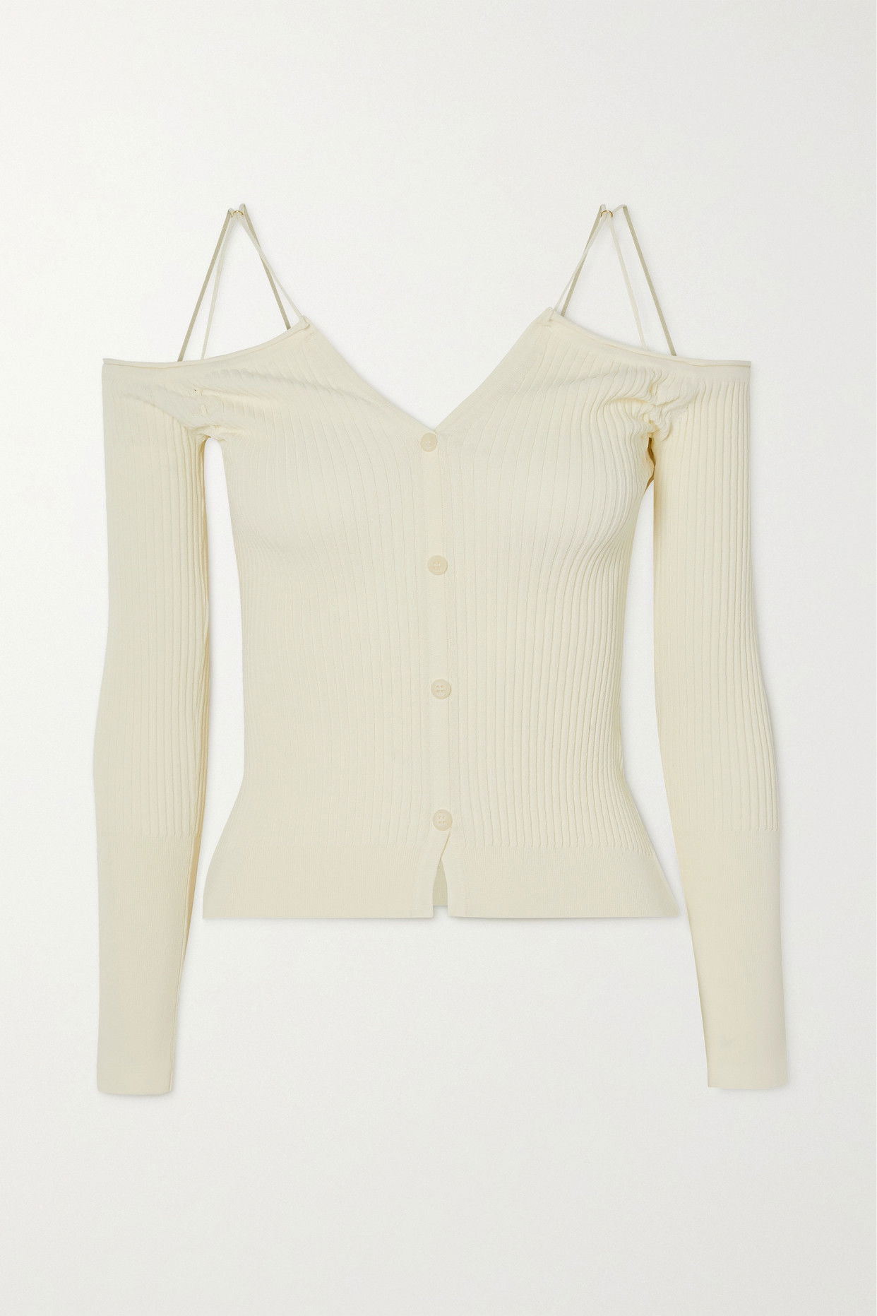 JACQUEMUS Tordu Cold-Shoulder Ribbed-Knit Cardigan endource