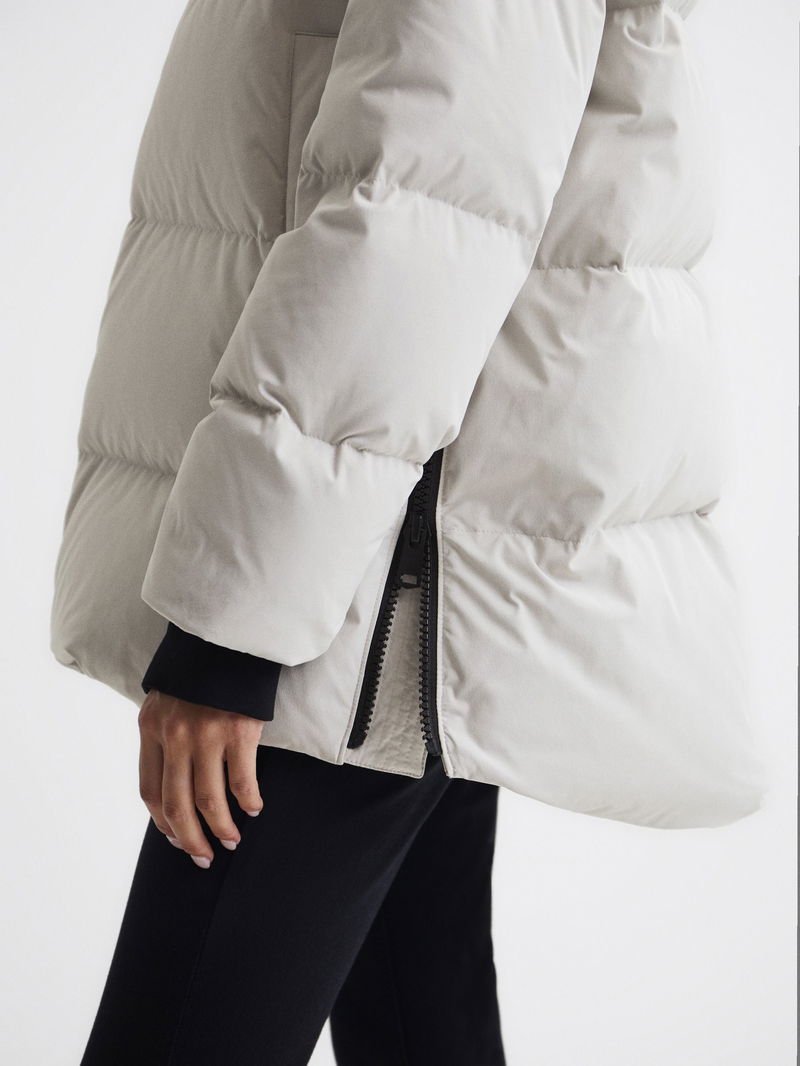 REISS Rae Mid Length Water Repellent Puffer Coat in Neutral | Endource