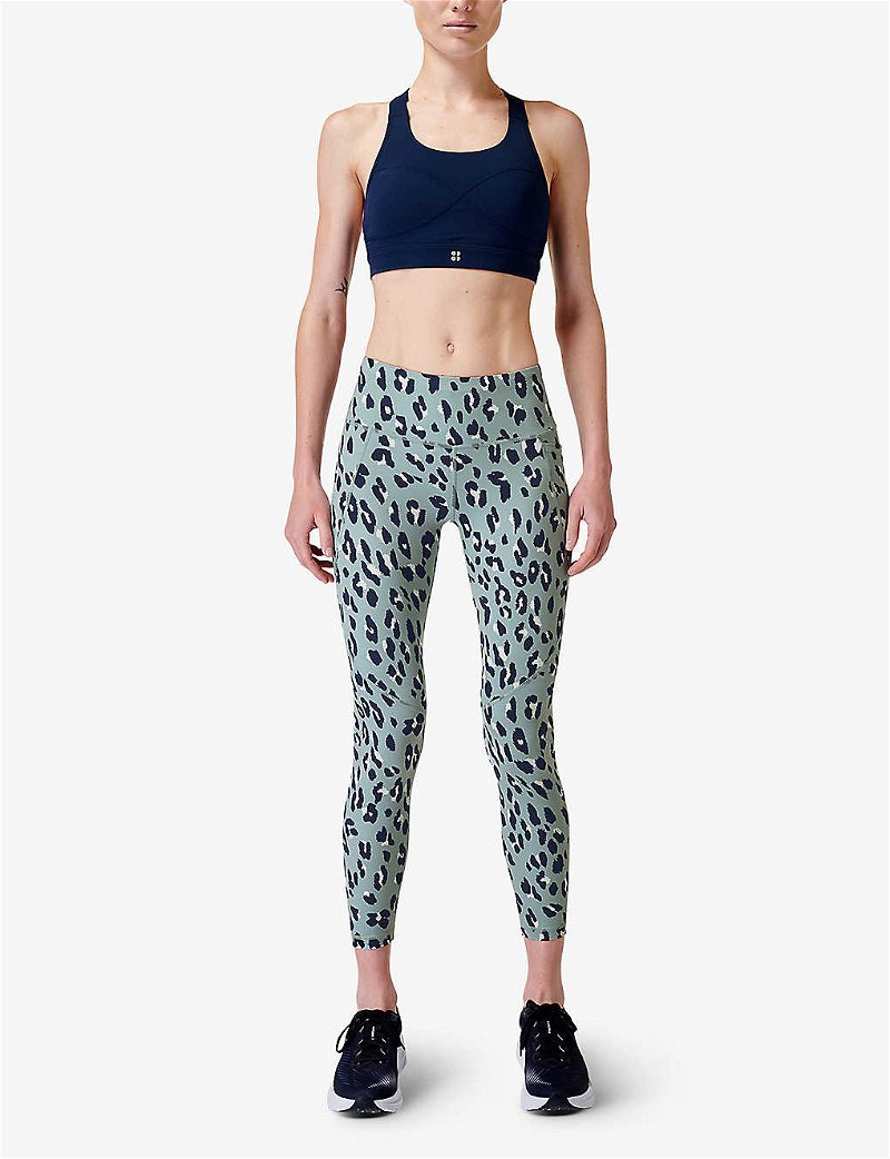 Sweaty Betty Power Cropped Graphic-print Stretch-jersey leggings in Blue