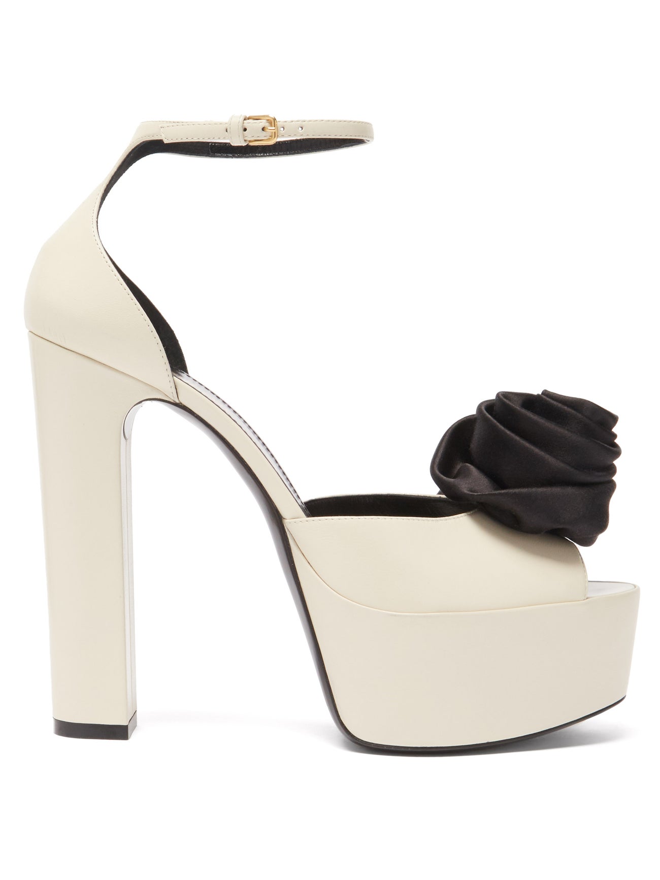 SAINT LAURENT Jodie Rose-Embellished Leather Platform Sandals