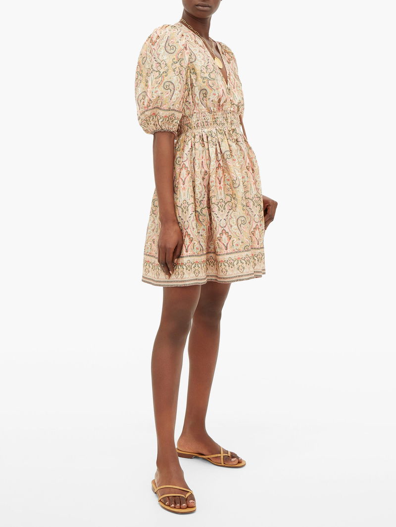 ZIMMERMANN Freja Paisley-Print Linen Mini Dress | endource