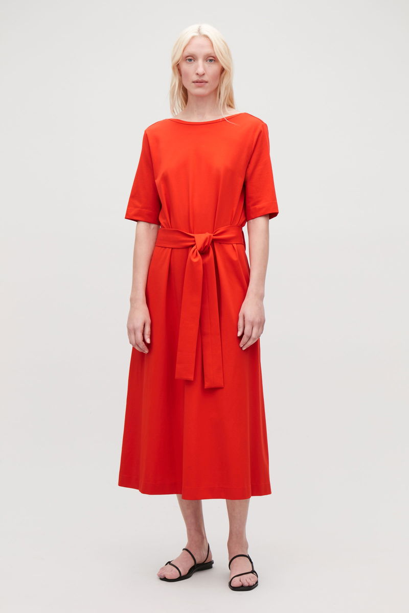 COS Long A-Line Jersey Dress in Vibrant red | Endource