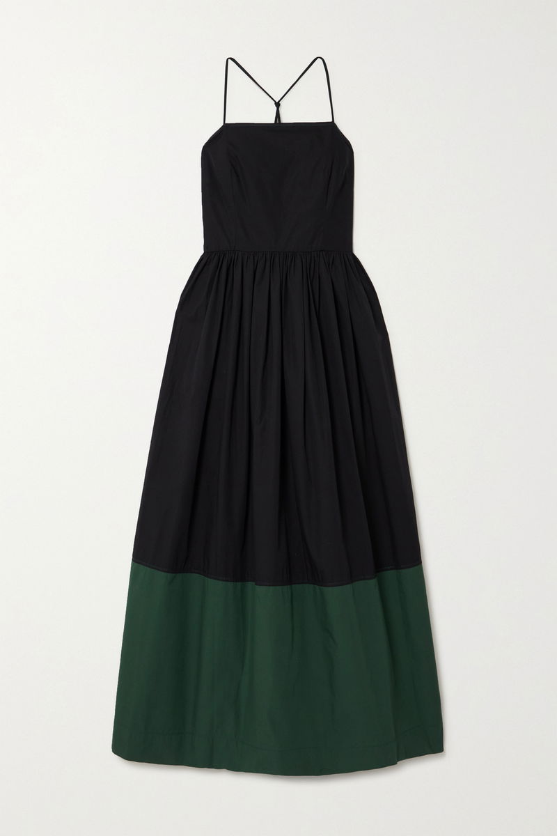 BASSIKE Two-Tone Cotton-Poplin Halterneck Maxi Dress | endource