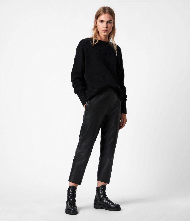 Jen Mid-Rise Leather Jogger Trousers Black