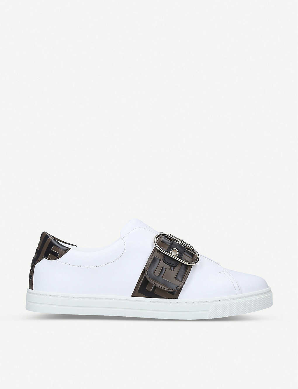 FENDI FF Logo-Strap Leather Trainers endource