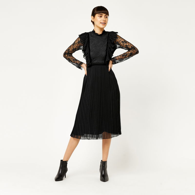 WAREHOUSE Pleat and Lace Dress | endource
