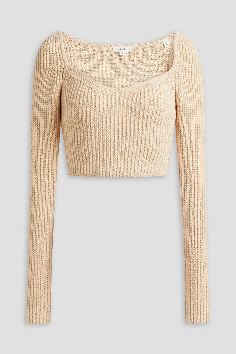 A.L.C. Olivia Cropped Ribbed Cotton-Blend Top in White