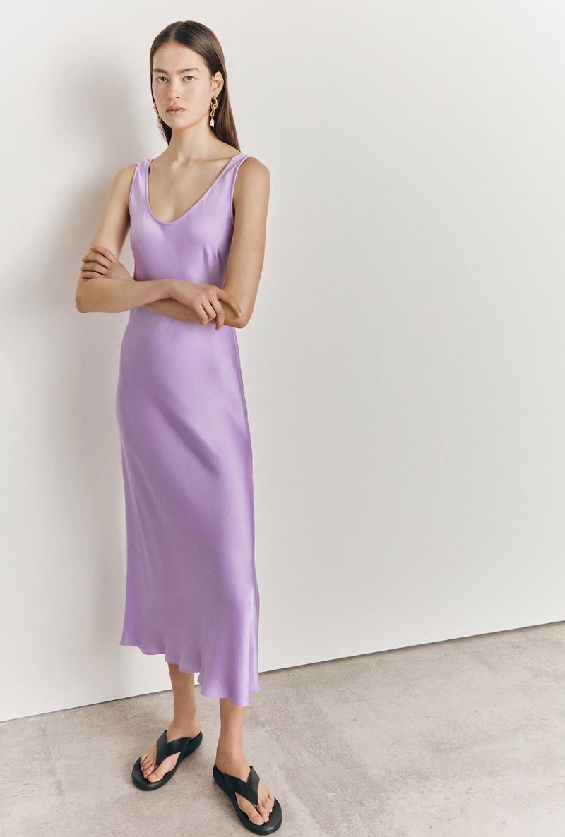 Palm Satin Slip Midi Dress