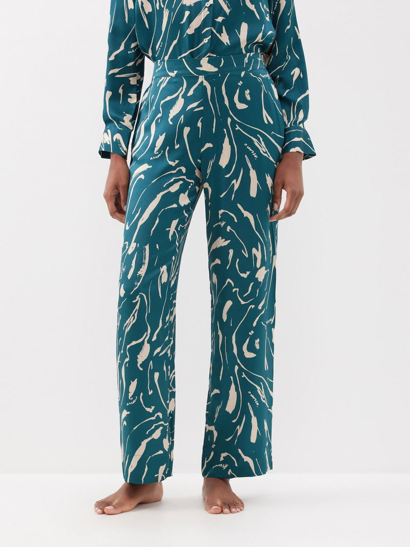 ASCENO London Sandwashed-Silk Pyjama Trousers in Blue