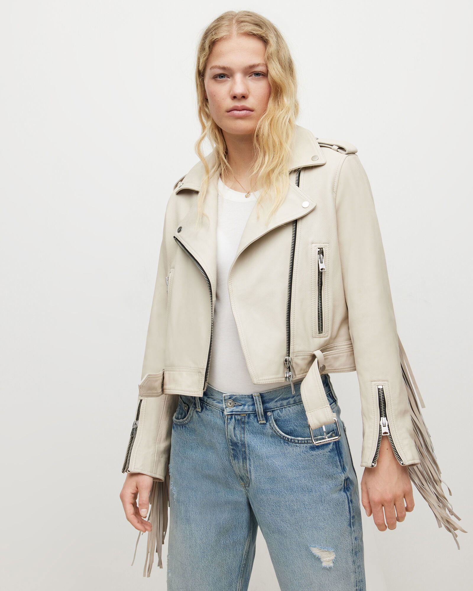 ALLSAINTS Ayra Leather Fringed Biker Jacket | Endource