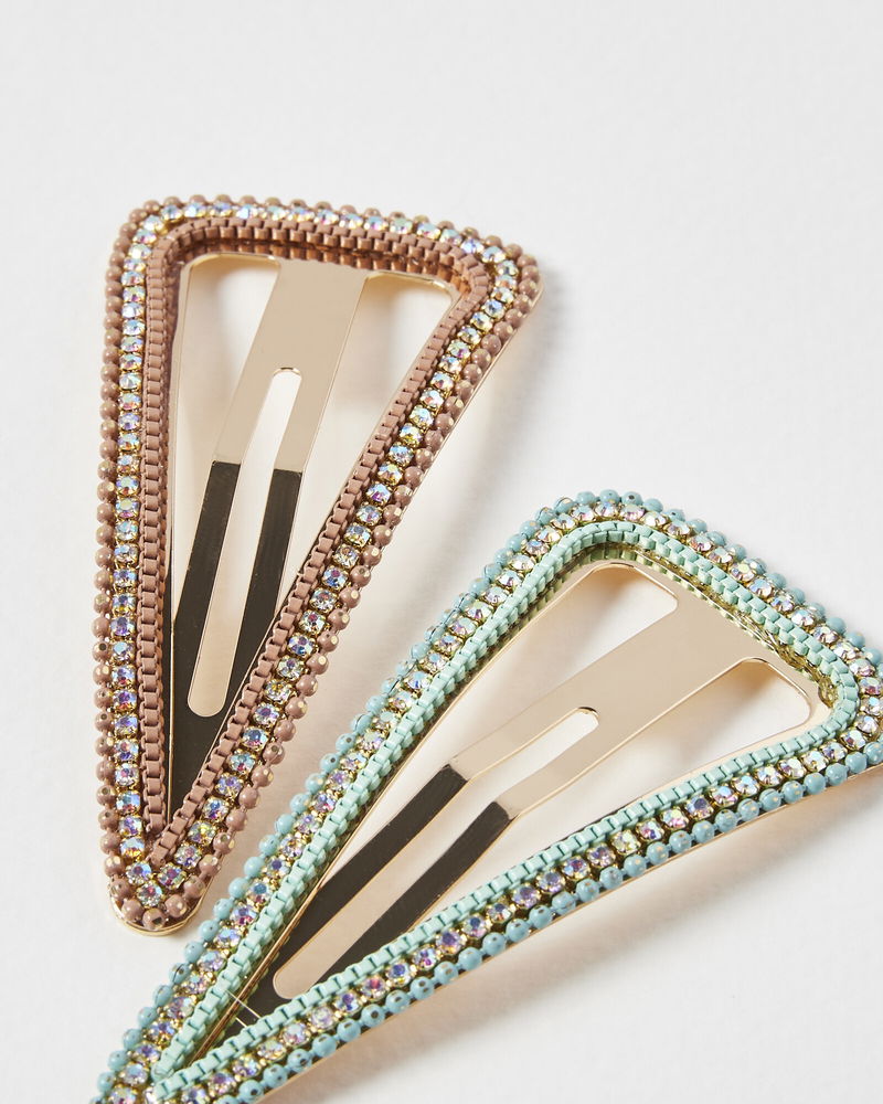 OLIVER BONAS Cecilia Triangular Chain Hair Clips Pack of Two in Multi Endource