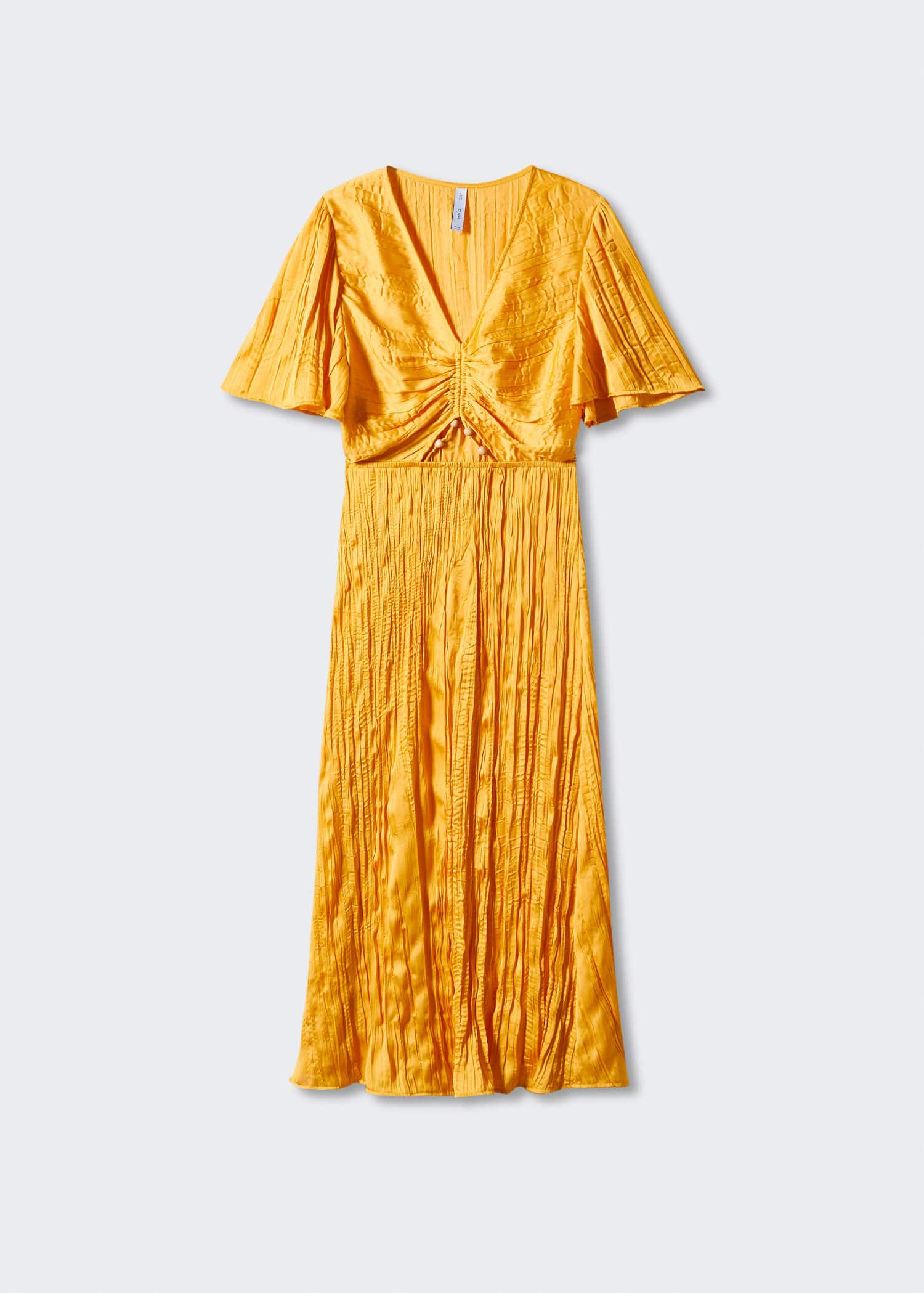 MANGO Side-Slit Satin Dress in Yellow | Endource