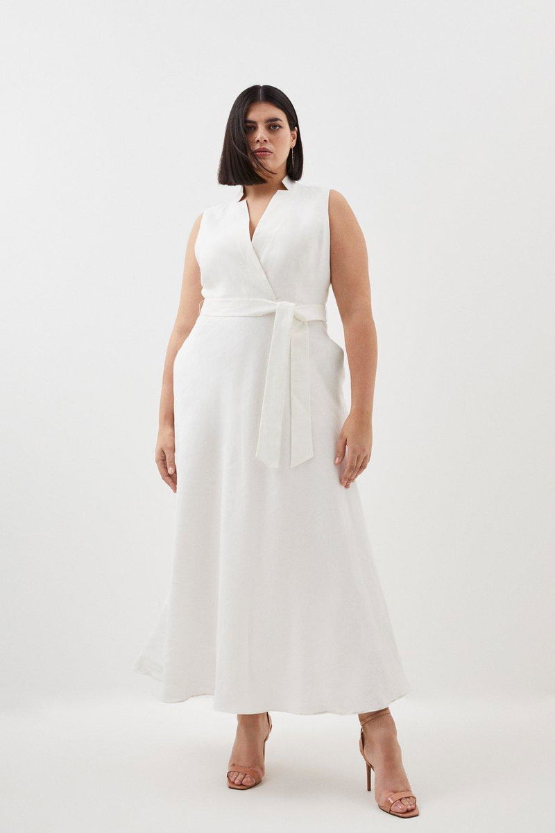 knee length dresses for ladies Lucienne Smocked Linen Maxi Dress